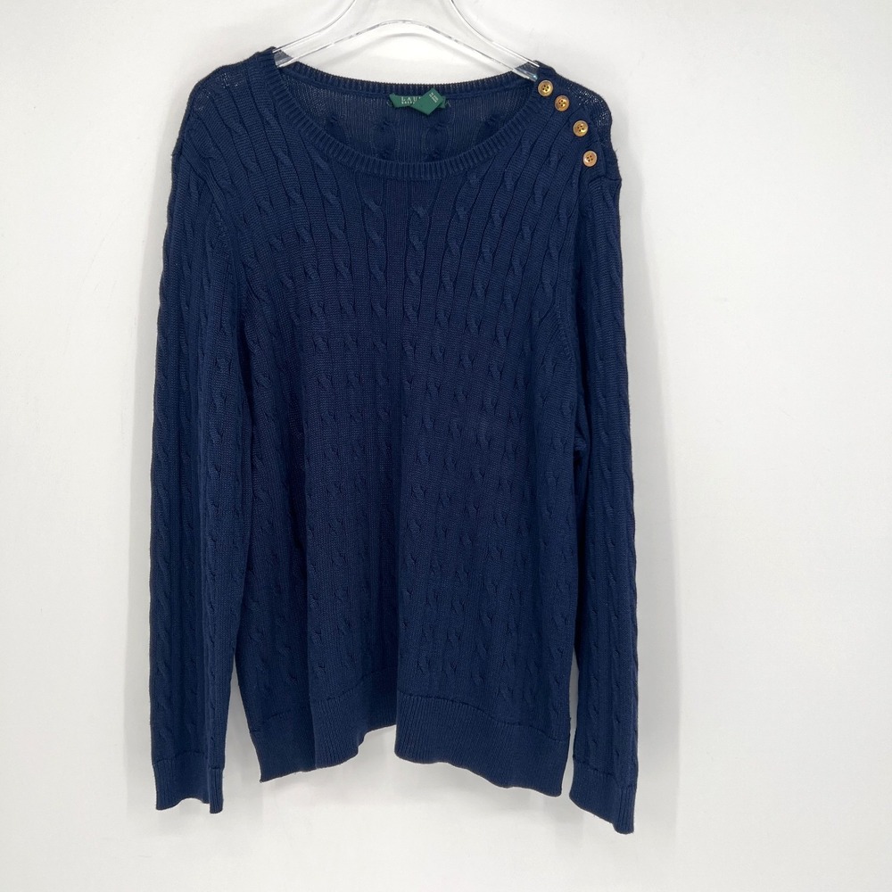 Ralph Lauren Sweater Womens 2X NAvy Blue Cable Knit Preppy Academia